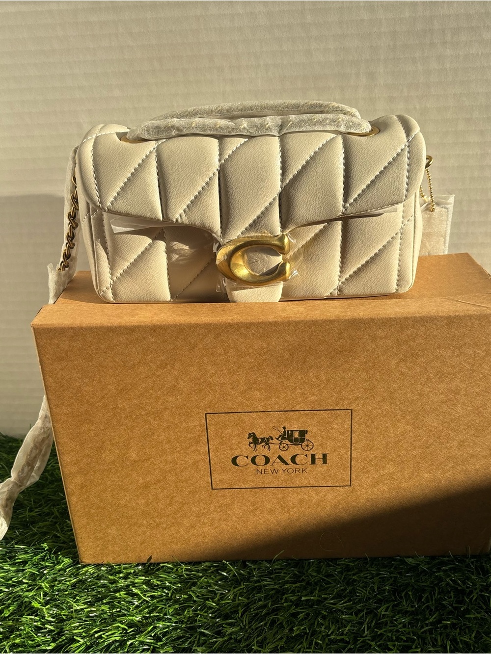 Coach Quilted Crossbody Bag in Cream with Gold Accent